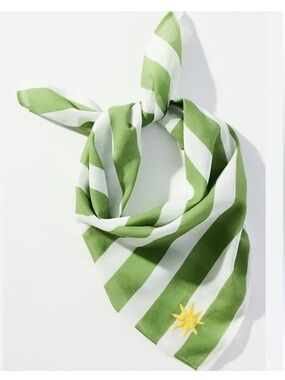 New! Anthropologie Celadine Green Striped Square Neck Bag Hair Scarf NWT